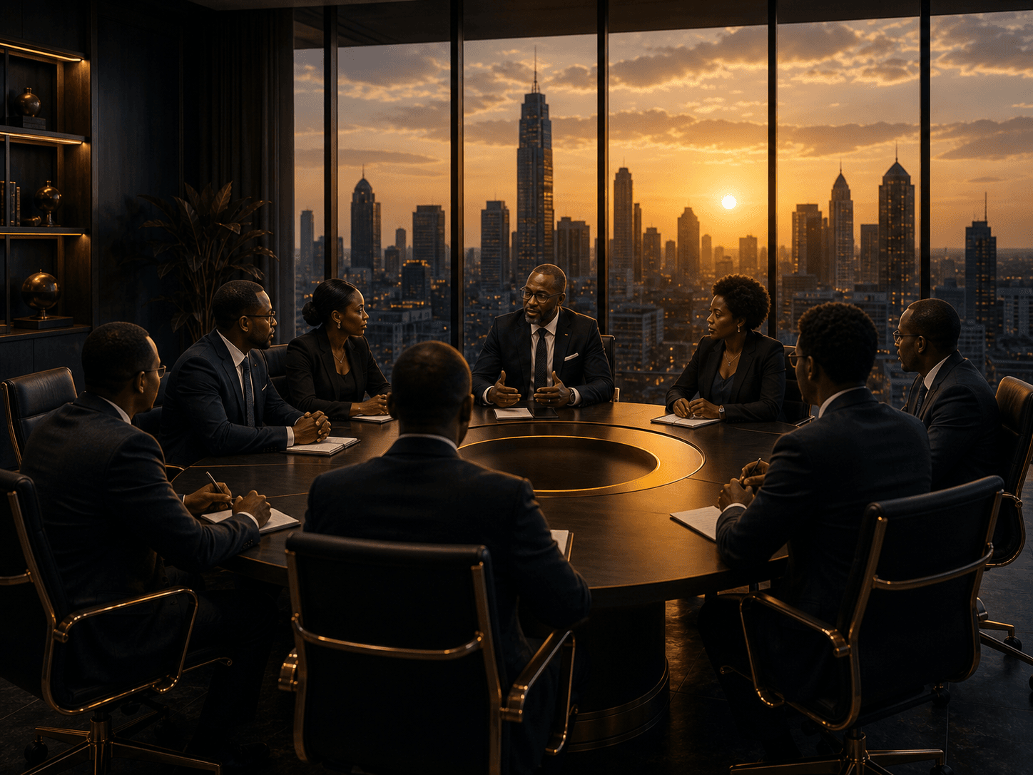 Executives gathered around a boardroom table