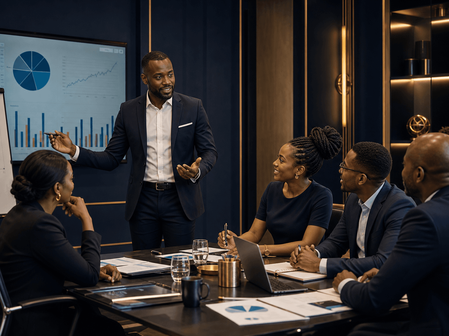 African corporate team participating in a strategy training session
