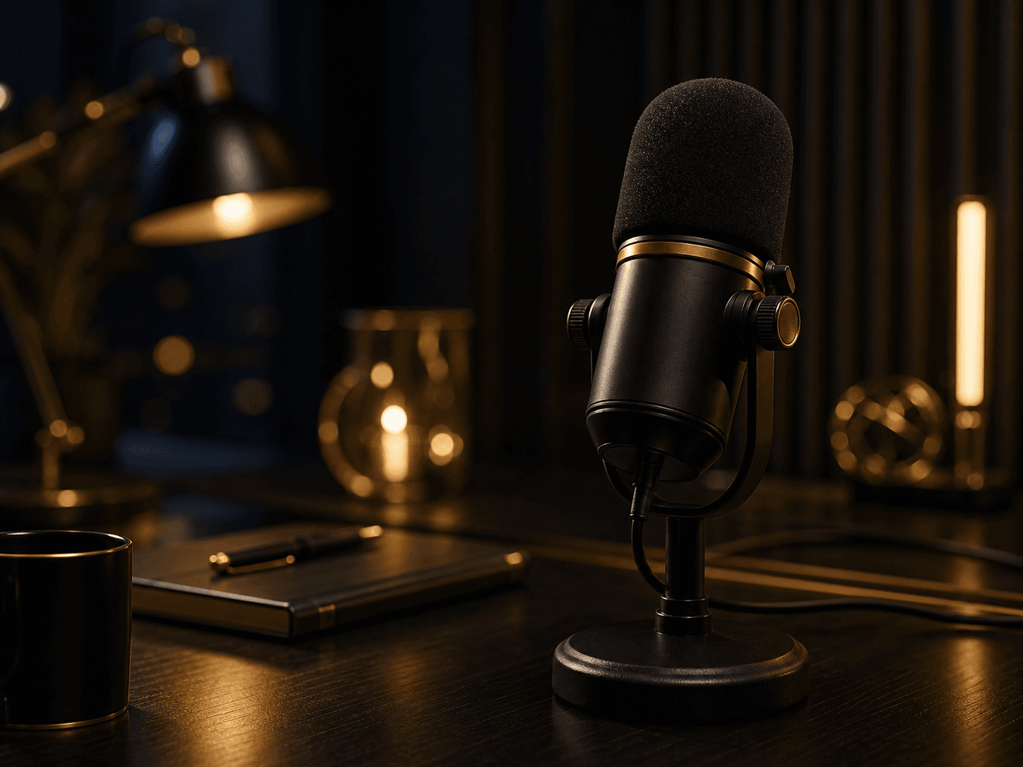 Studio microphone in a premium podcast environment